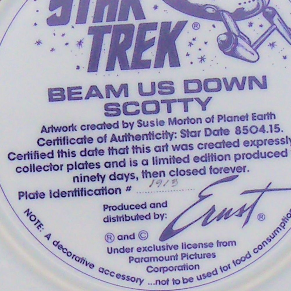 Vintage Star Trek TOS "Beam Us Down Scotty" Plate - Picture 11 of 12